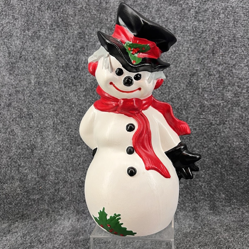 Vtg 1970s Ceramic 11" Byron Mold Whimsical Christmas Snowman Music Box Painted